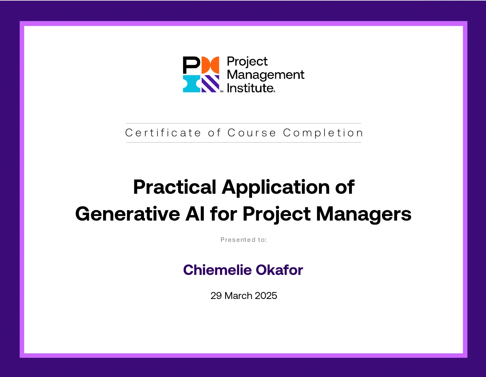 Practical Application of Generative AI for Project Managers Certificate